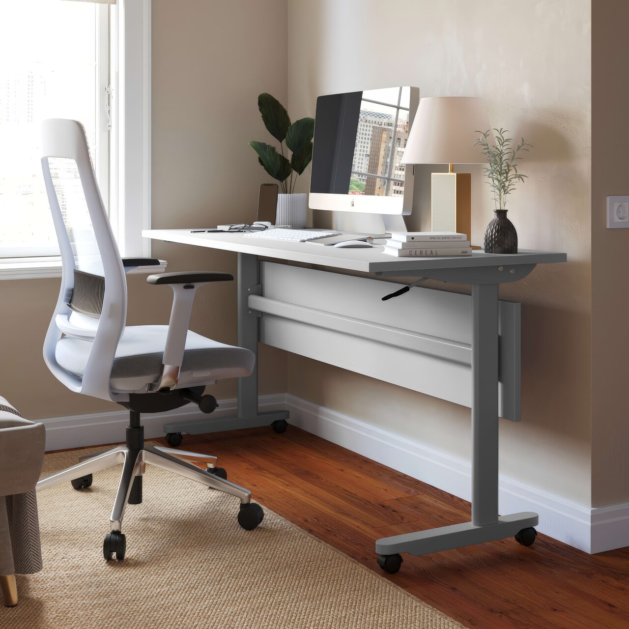 Emma and Oliver Hahn Heavy-Duty Flip Top Training Table with Nesting Design, Privacy Panel, T-Legs, Tabletop, Metal Frame